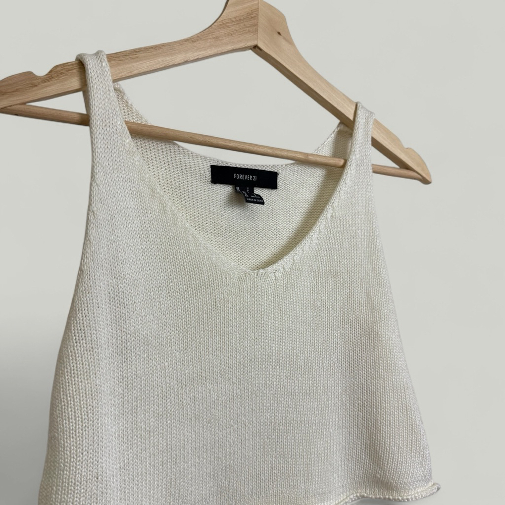 FOREVER21 Top Women Size Small Cream Crochet Sleeveless Vneck Knitted Boho Beach - Picture 6 of 10